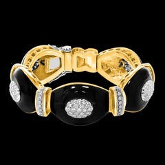 Diamond & Black Curved Onyx Bangle in 18 Karat Yellow Gold 73 Gram Estate