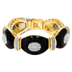 Vintage Diamond & Black Curved Onyx Bangle in 18 Karat Yellow Gold 73 Gram Estate