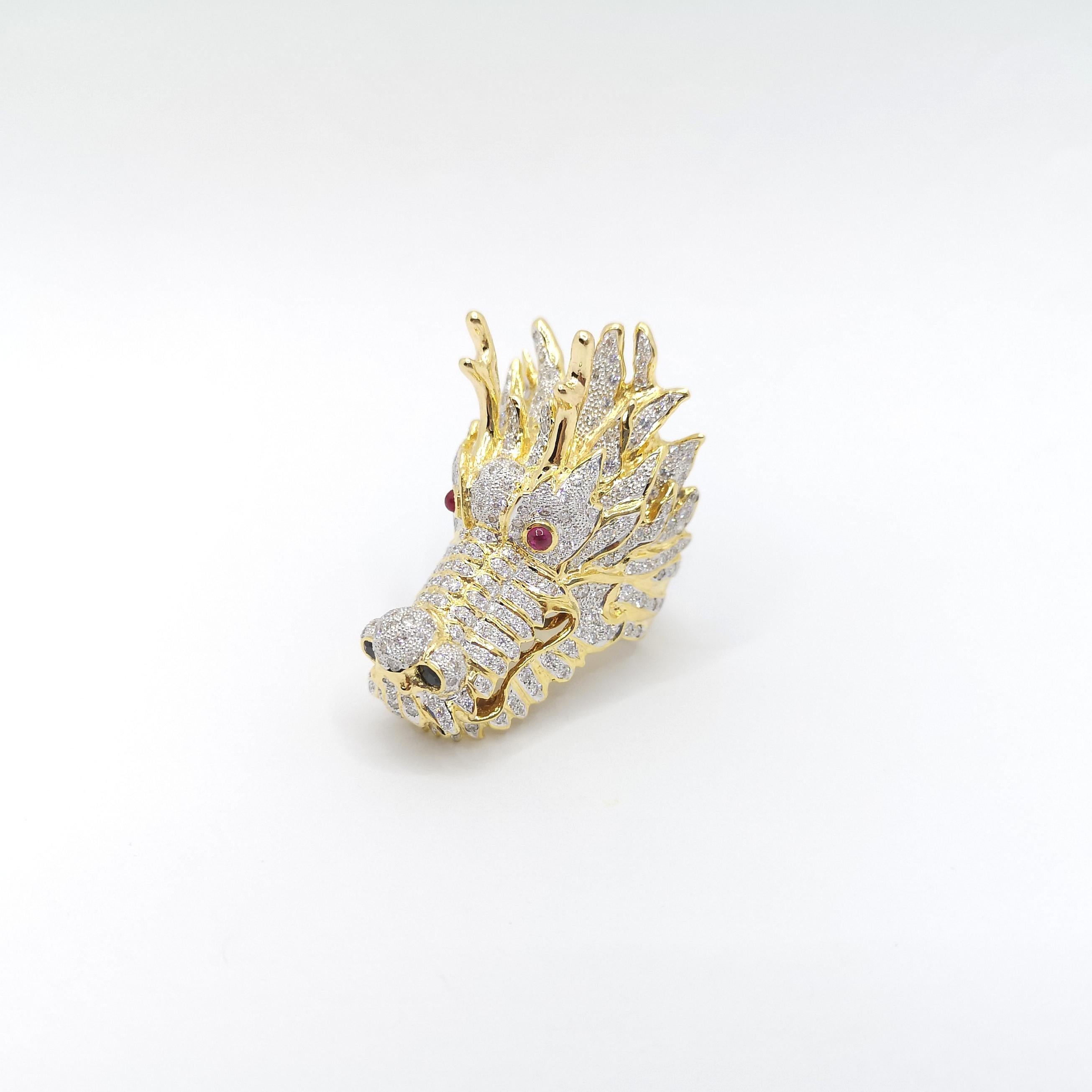 Diamond, Black Diamond and Diamond Dragon Ring set in 18K Gold Settings For Sale 4