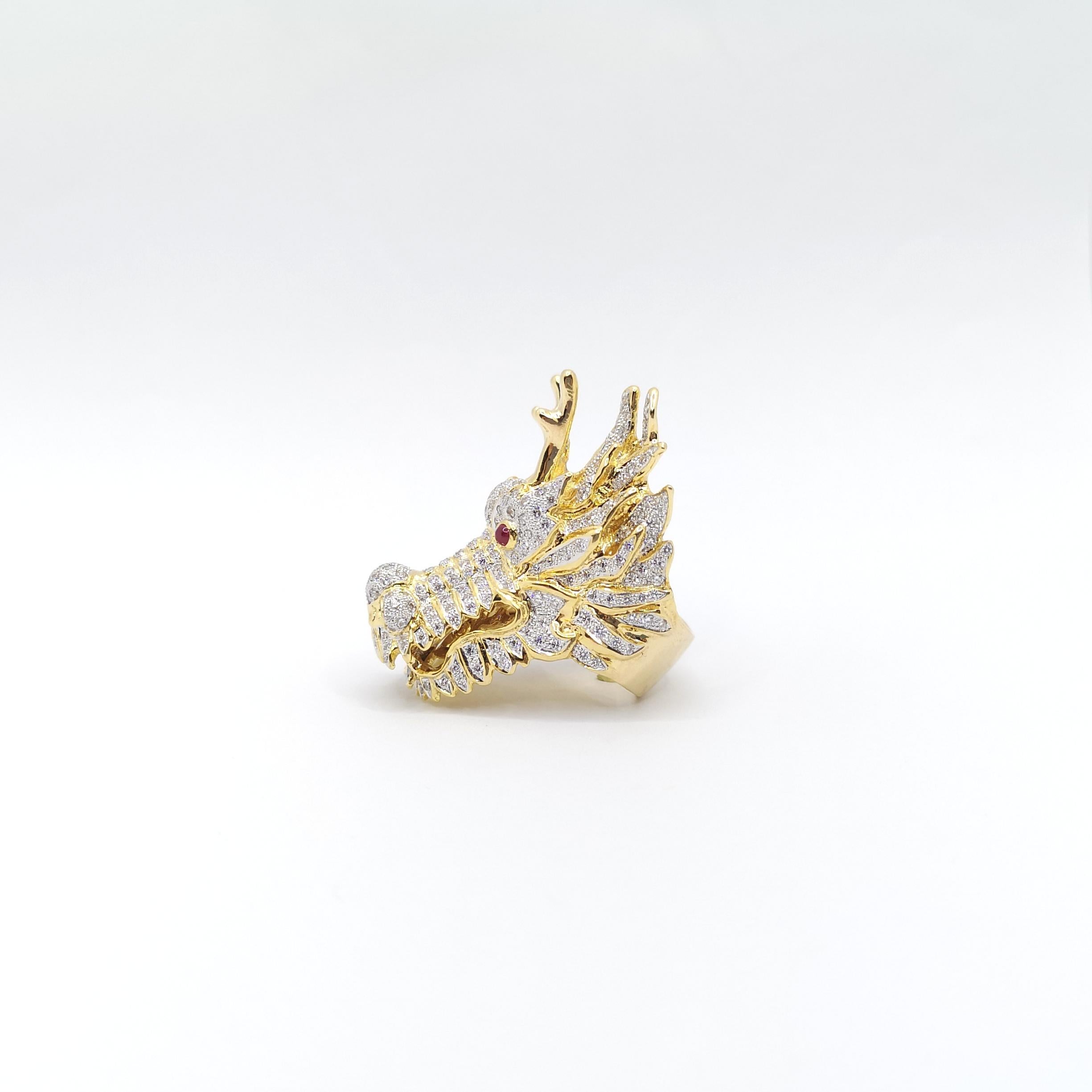Diamond, Black Diamond and Diamond Dragon Ring set in 18K Gold Settings For Sale 5