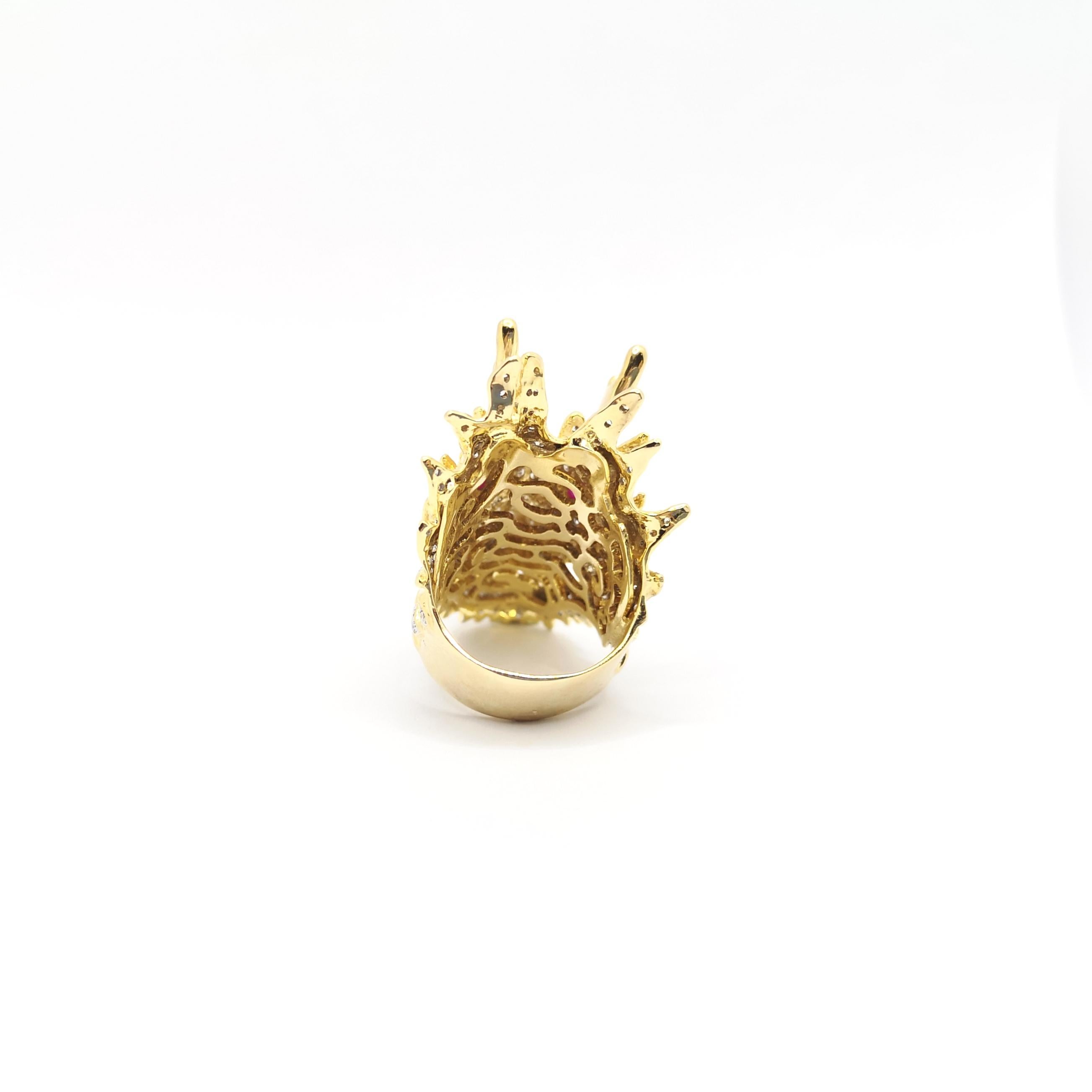 Diamond, Black Diamond and Diamond Dragon Ring set in 18K Gold Settings For Sale 6