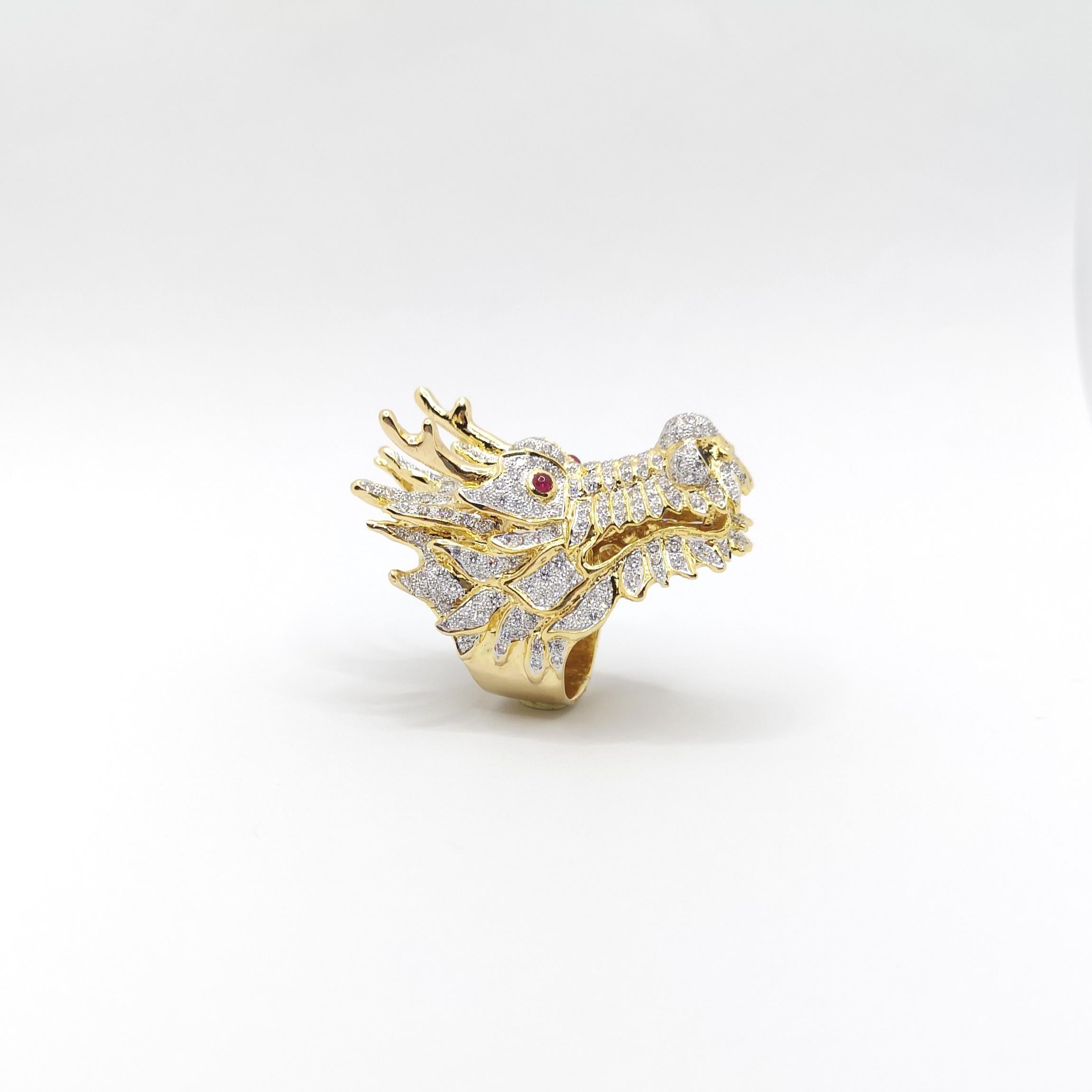 Diamond, Black Diamond and Diamond Dragon Ring set in 18K Gold Settings For Sale 9