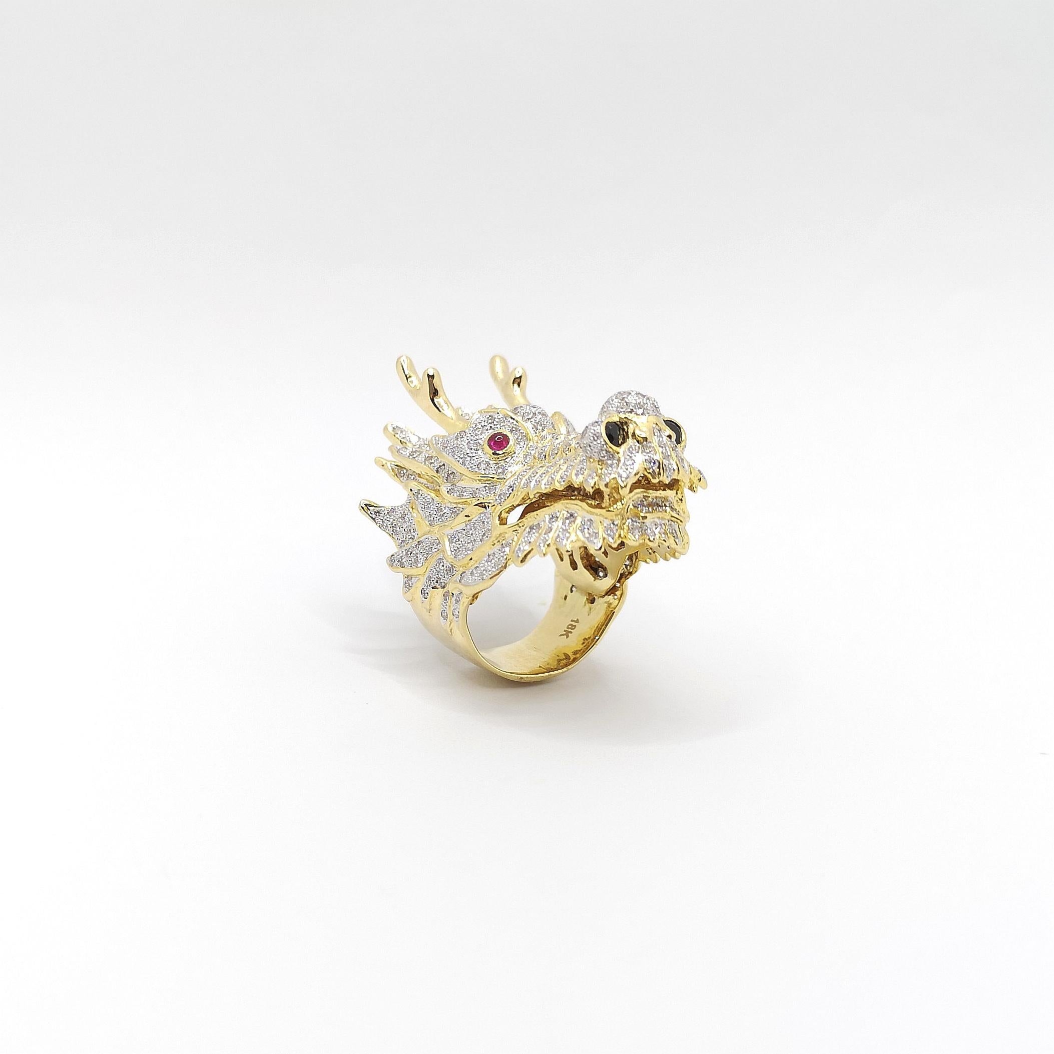 Diamond, Black Diamond and Diamond Dragon Ring set in 18K Gold Settings For Sale 10