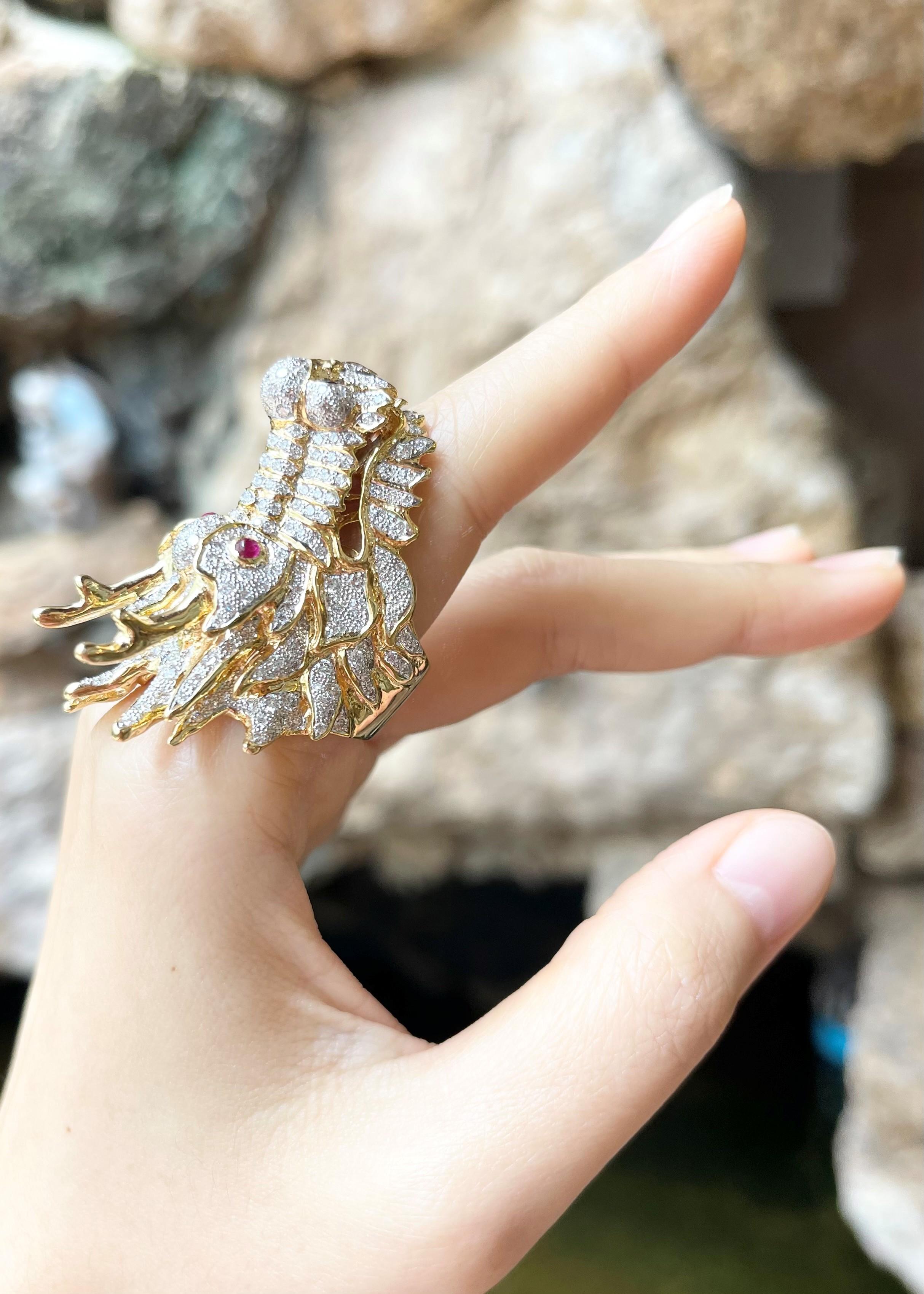 Diamond, Black Diamond and Diamond Dragon Ring set in 18K Gold Settings For Sale 1