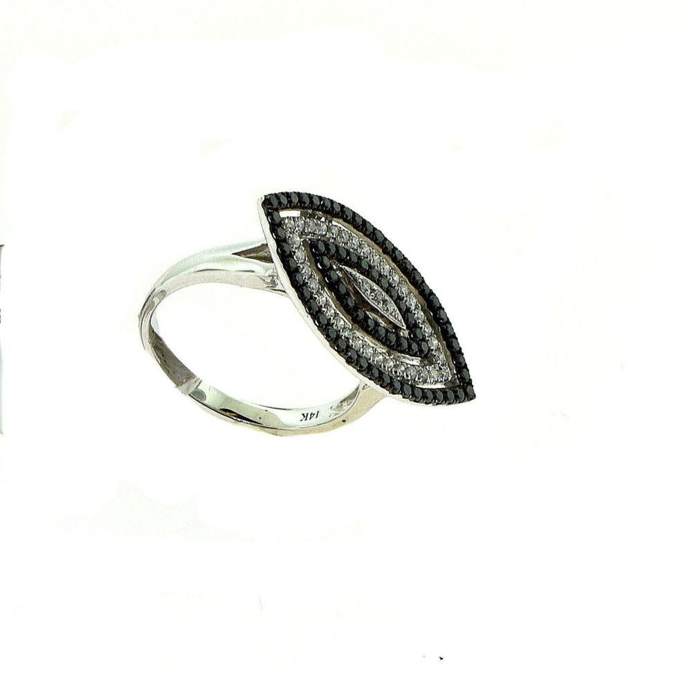 Women's or Men's  Diamond and Black Diamond White Gold Marquise Shaped Ring For Sale