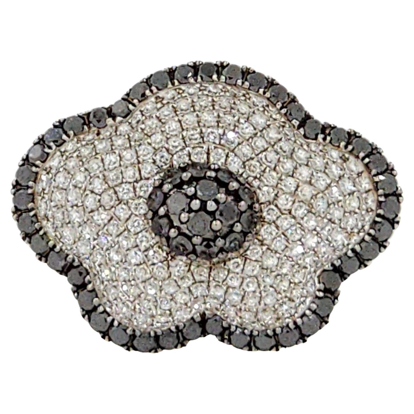Introducing our Vintage Diamond Black Diamonds Flower Cluster Ring in 18K White and Rhodium Gold, a mesmerizing piece that combines the beauty of white and black diamonds in a stunning floral cluster design. This vintage-inspired ring is a true