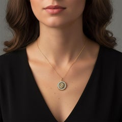 Diamond Black Enamel 14K (or 18k request) Yellow Gold Sunburst Pendant Necklace