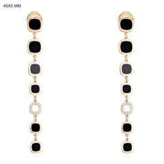 0.06ct Diamond & Black Enamel 14K Yellow Gold Drop Earrings