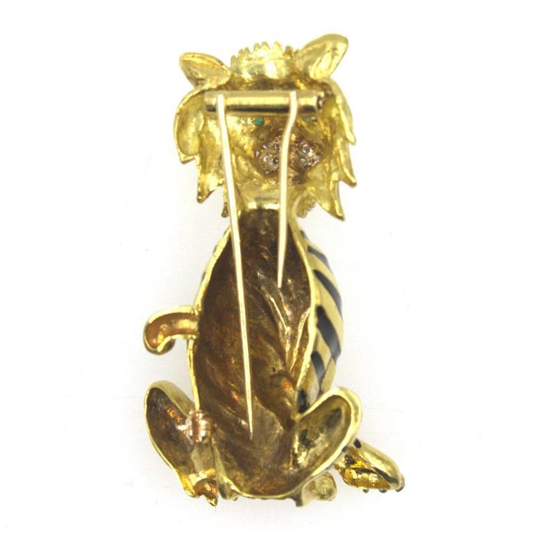 Diamond Black Enamel 18 Karat Yellow Gold Tiger Pin Brooch For Sale at ...