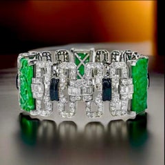 Art Deco Platinarmband mit Diamanten, schwarzer Emaille und Jade