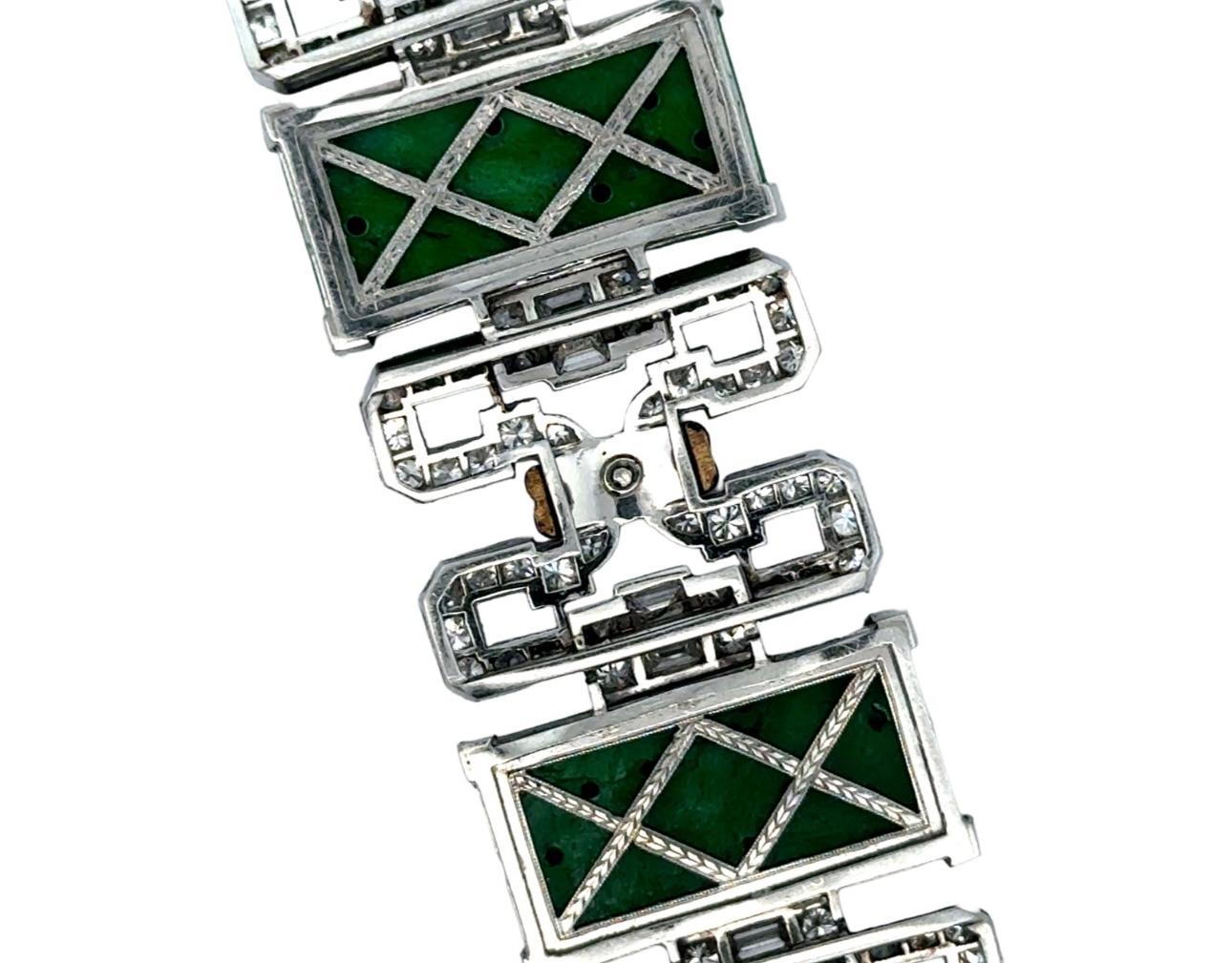 Diamond, Black Enamel and Jade Art Deco Platinum Bracelet 3