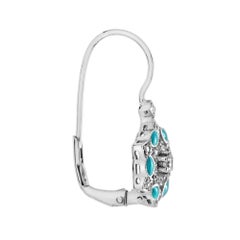 Diamond & Black Enamel Art Deco Style Floral Flower 14K White Gold Drop Earrings