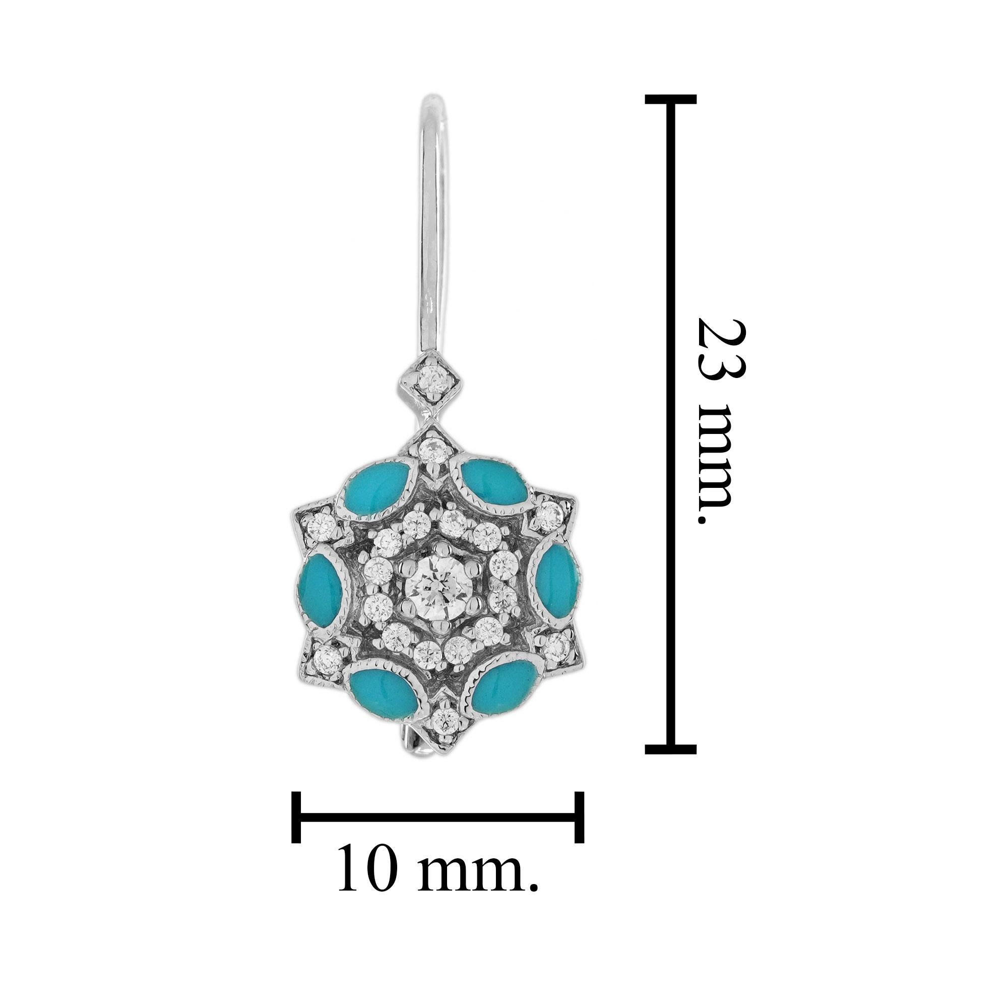 Orecchini a goccia in oro bianco 14K con diamanti e smalto nero in stile Art Déco con fiori In condizioni Nuovo in vendita a Oakton, VA