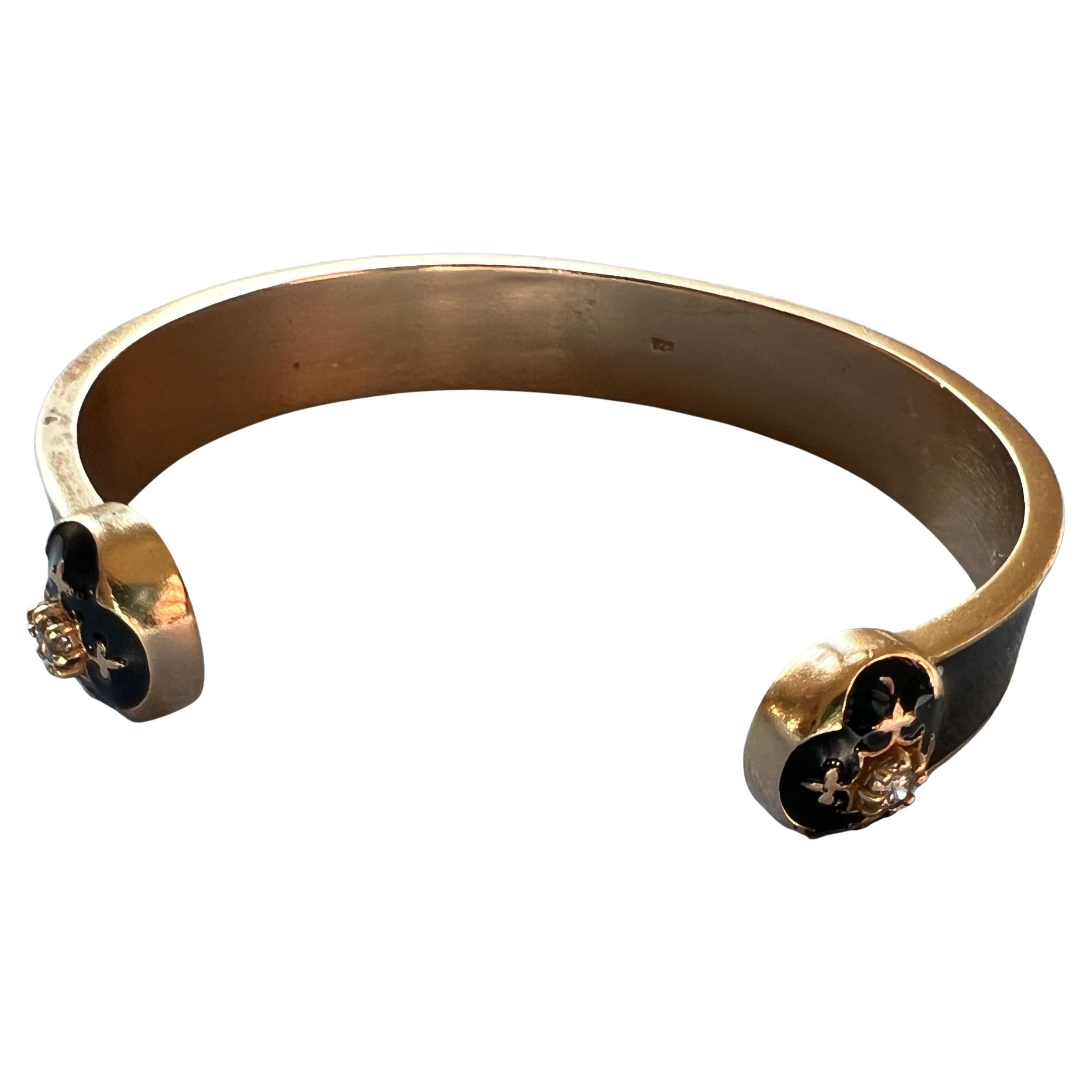 Vittoriano Bangle Fleur de Lis con diamante e smalto nero in stile Memento Mori in vendita