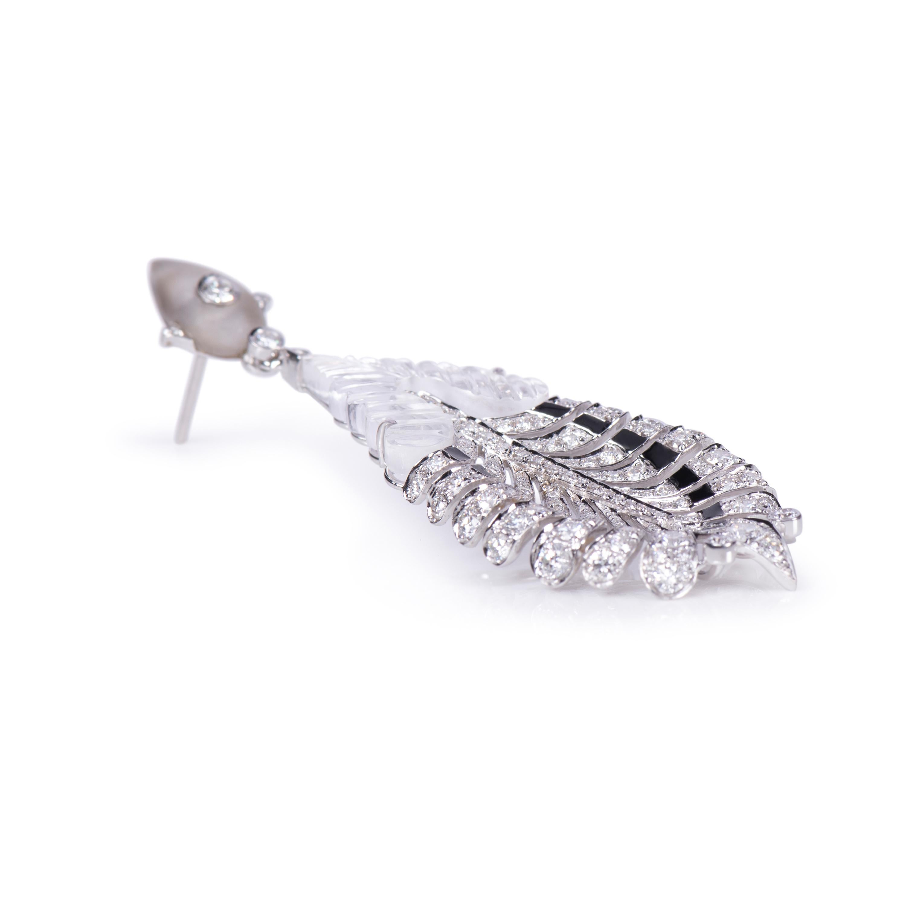 Diamond Black Enamel Crystal Enamel Earring In New Condition For Sale In New York, NY