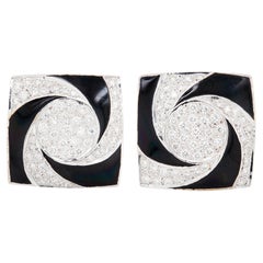 Diamond & Black Enamel 'Hypnotic' Swirl Square Cufflinks in 18 Carat White Gold