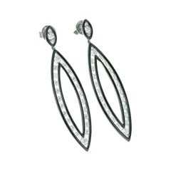 Diamond Black Enamel Long Drop Earrings