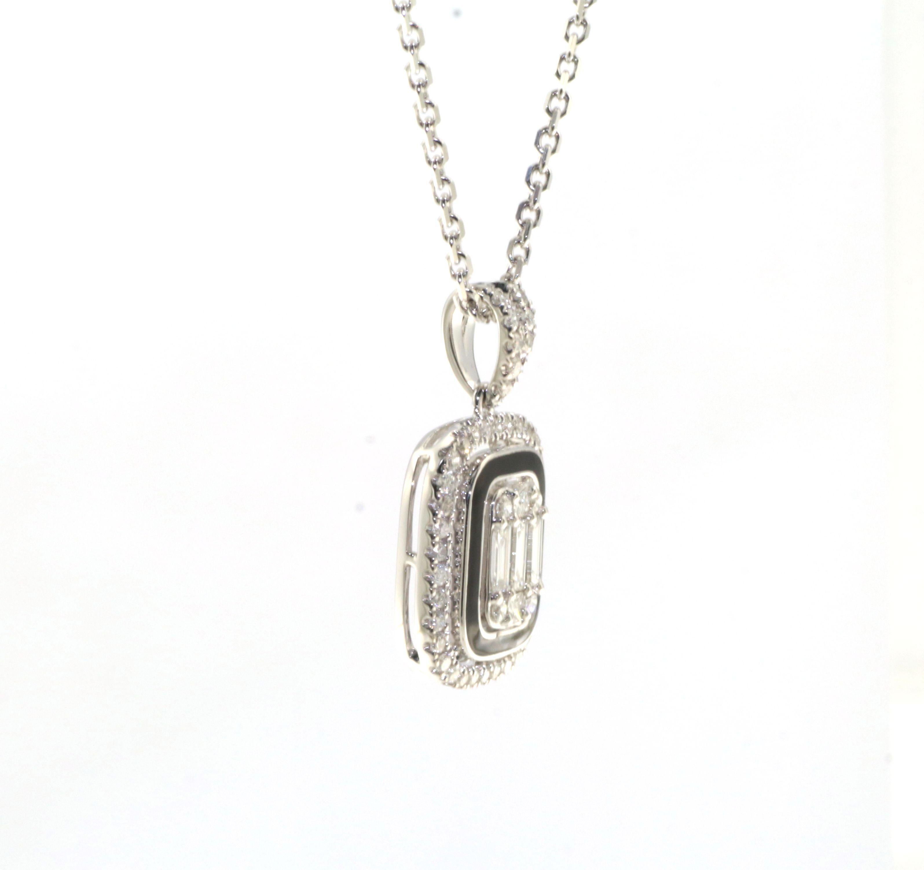 Modern Diamond Black Enamel Pendant with Chain