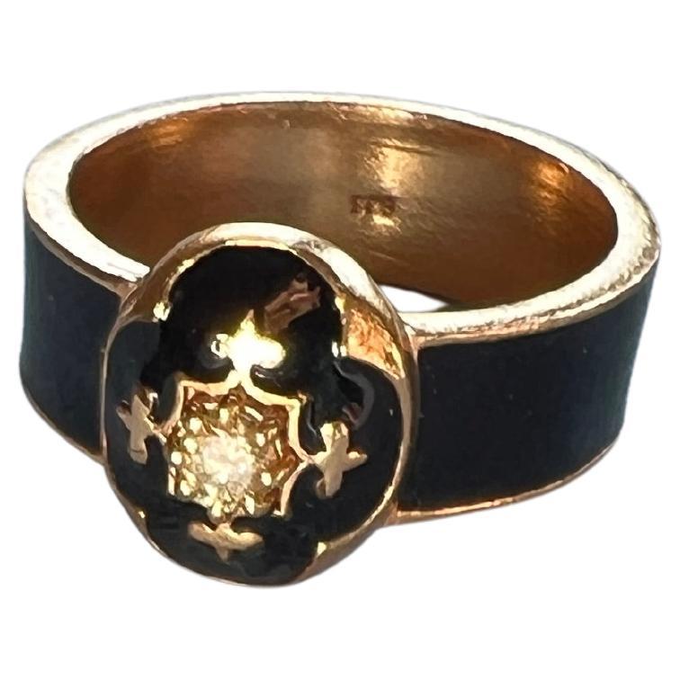 Victorian Diamond Black Enamel Ring Fleur de Lis For Sale
