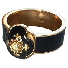Anello con diamante e smalto nero Fleur de Lis