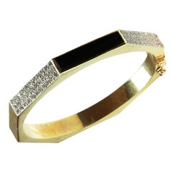 Diamond Black Enamel Yellow Gold Hexagon Bangle Bracelet