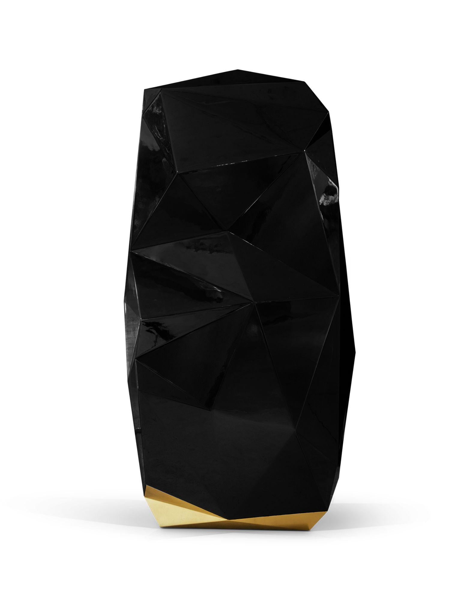 Portuguese Diamond Black Luxury Safe - Hand-Crafted Wood & Polished Brass - Boca do Lobo For Sale