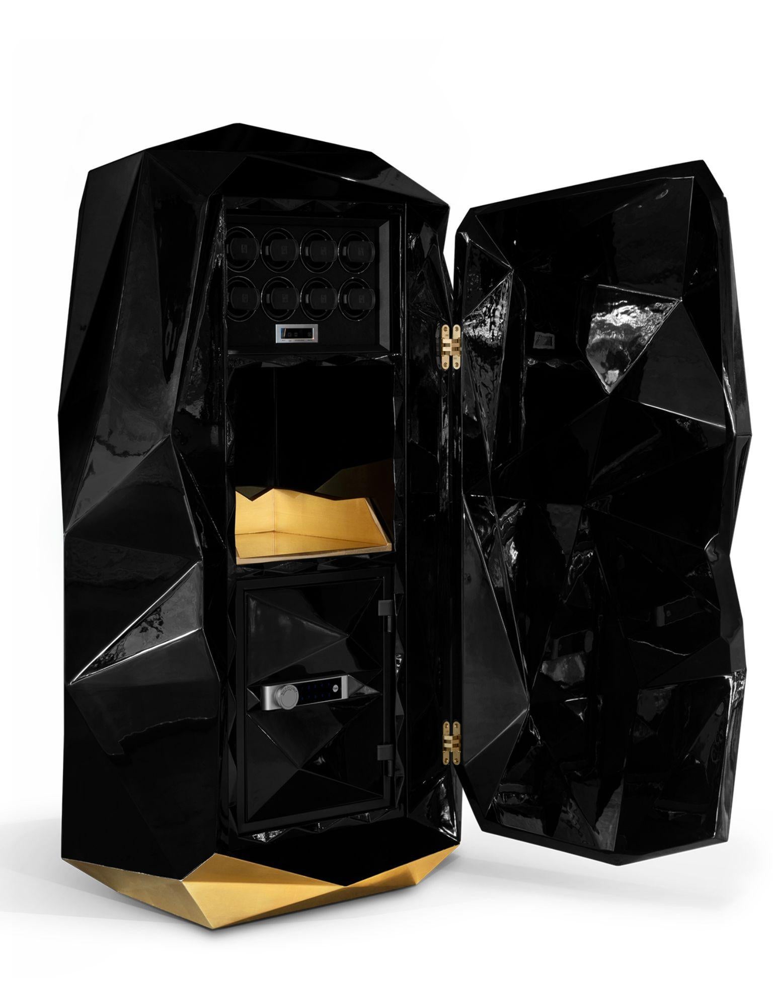 Contemporary Diamond Black Luxury Safe - Hand-Crafted Wood & Polished Brass - Boca do Lobo For Sale