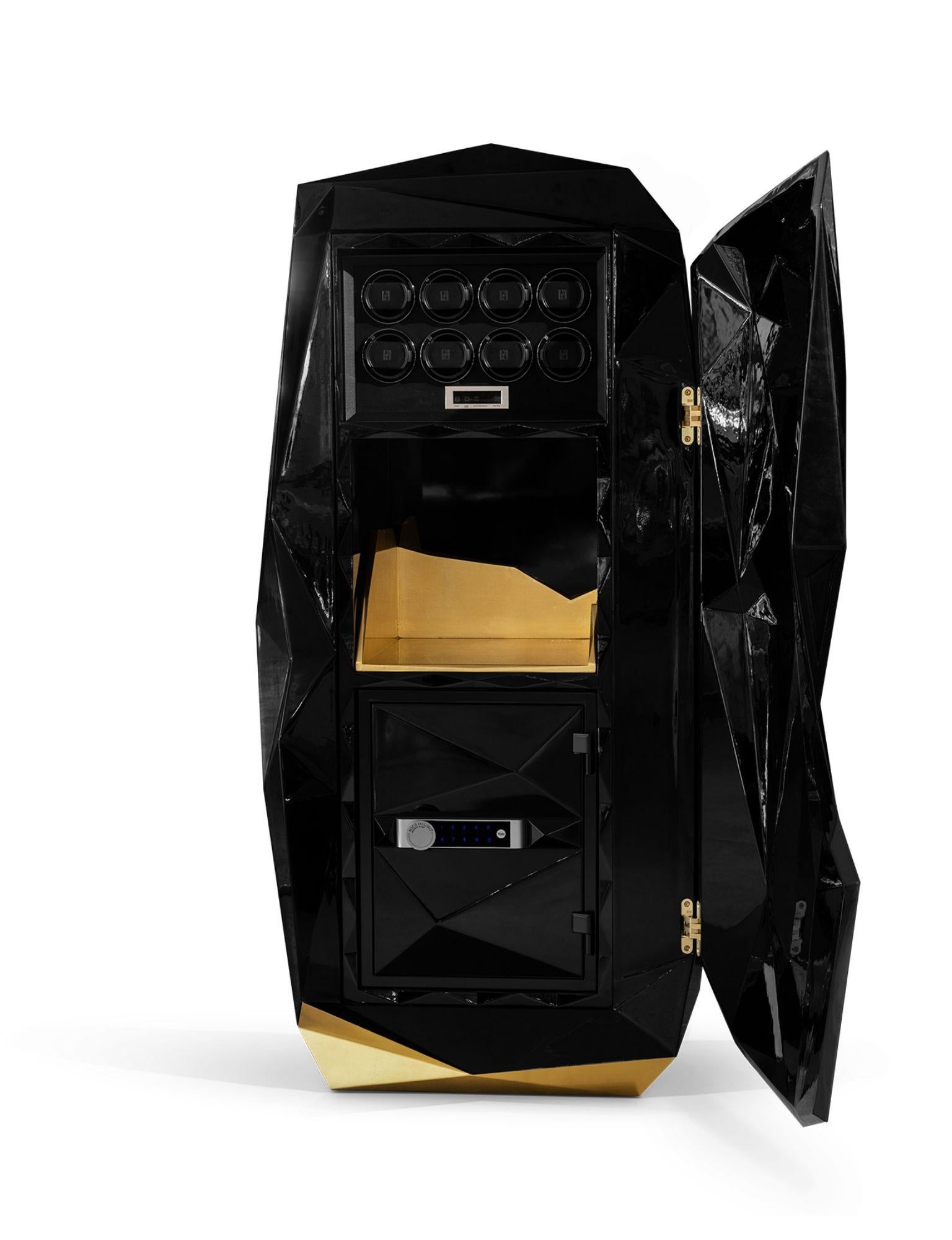 Hand-Carved Diamond Black Luxury Safe - Hand-Crafted Wood & Polished Brass - Boca do Lobo For Sale