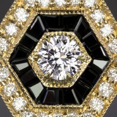 Diamond Black Onyx Art Deco Style Hexagon Cocktail Ring