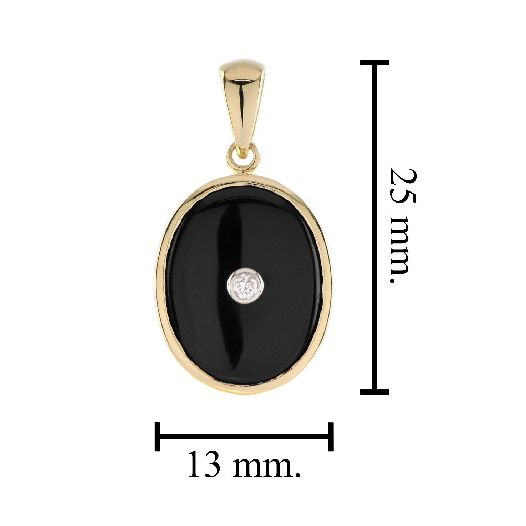 Diamond & Black Onyx Art Deco Style Oval Shape 9K Gold Pendant In New Condition For Sale In Oakton, VA