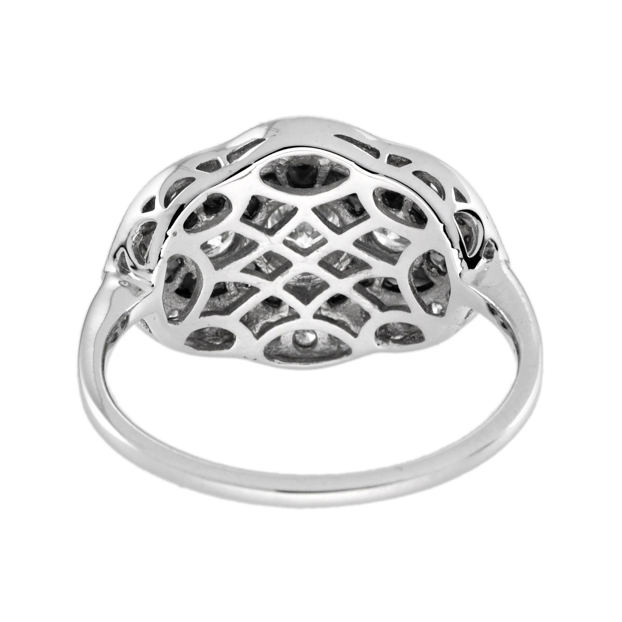 Round Cut Diamond &Black Onyx Art Deco Style Three Stone 14K White Gold Ring For Sale