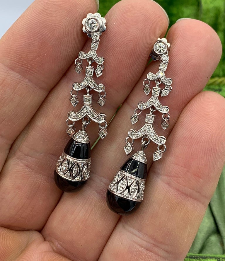 Graziella 23K Gold Plated Carved Rose & Black Onyx Drop Earrings main image 1