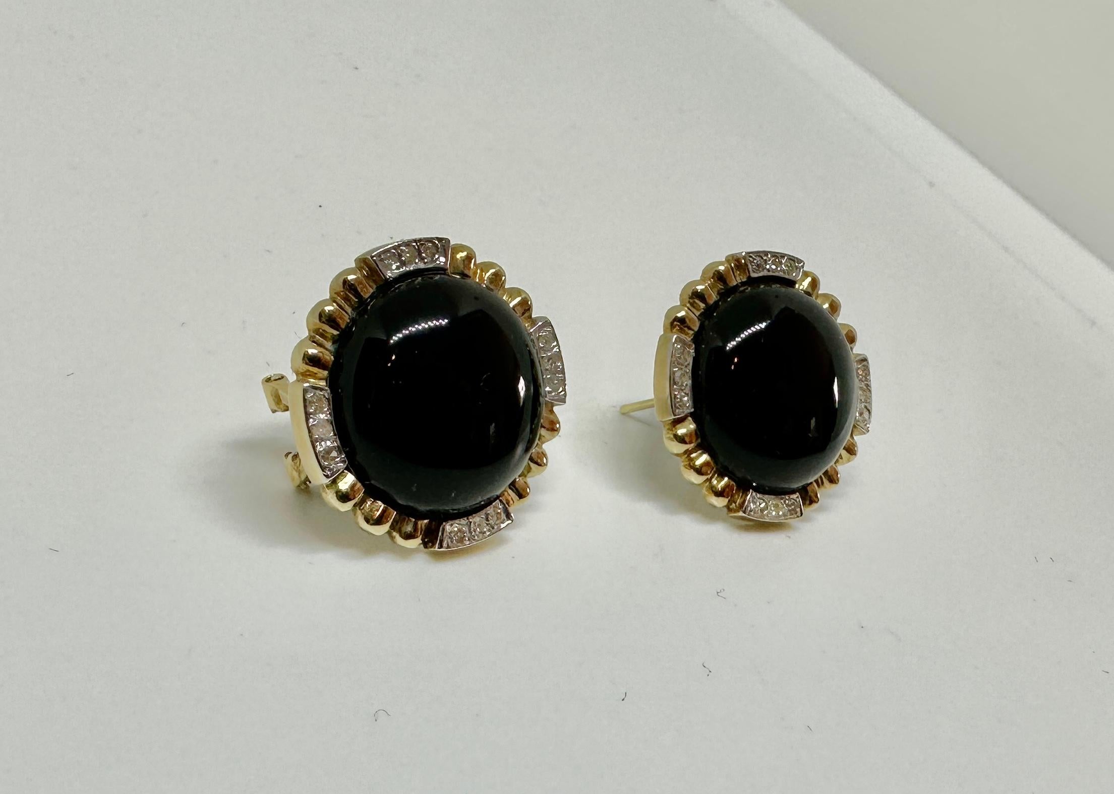 Diamond Black Onyx Earrings Classic 14 Karat White Gold Yellow Gold In Excellent Condition For Sale In New York, NY