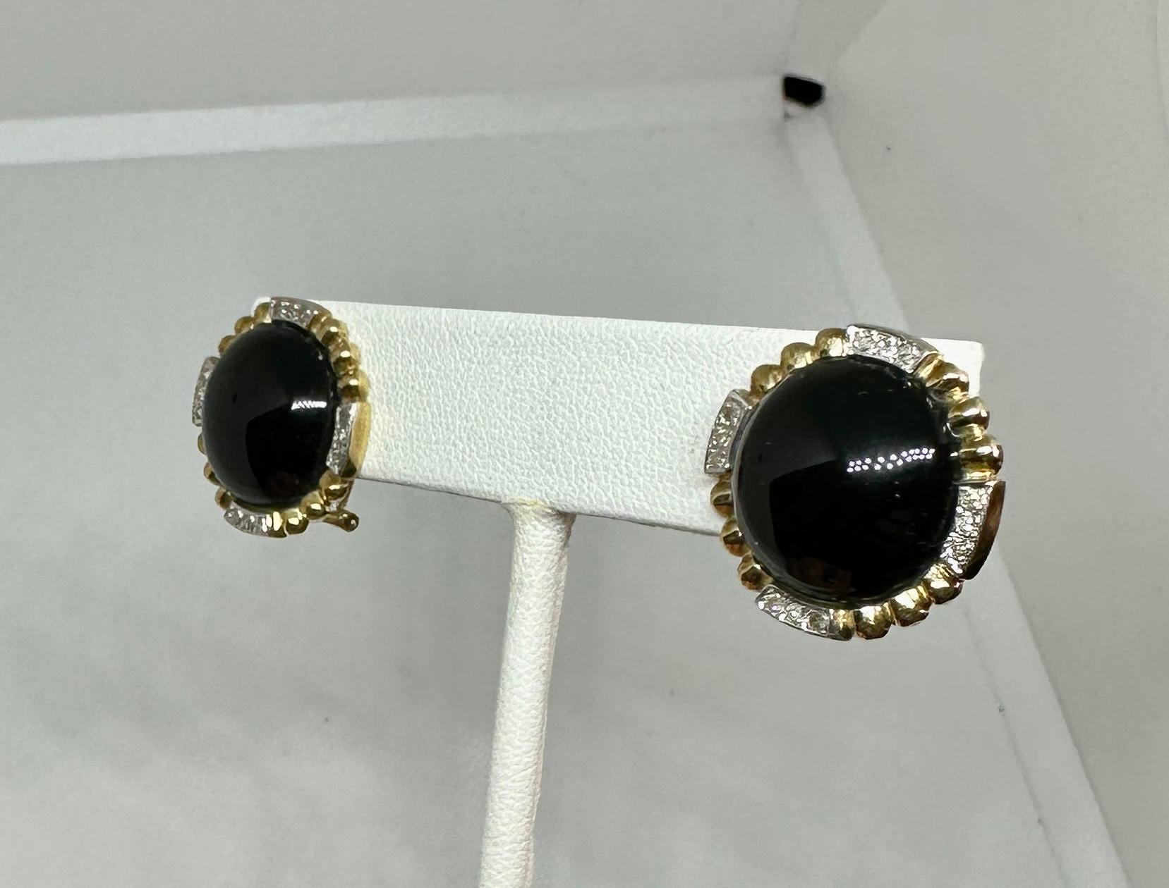 Women's Diamond Black Onyx Earrings Classic 14 Karat White Gold Yellow Gold For Sale