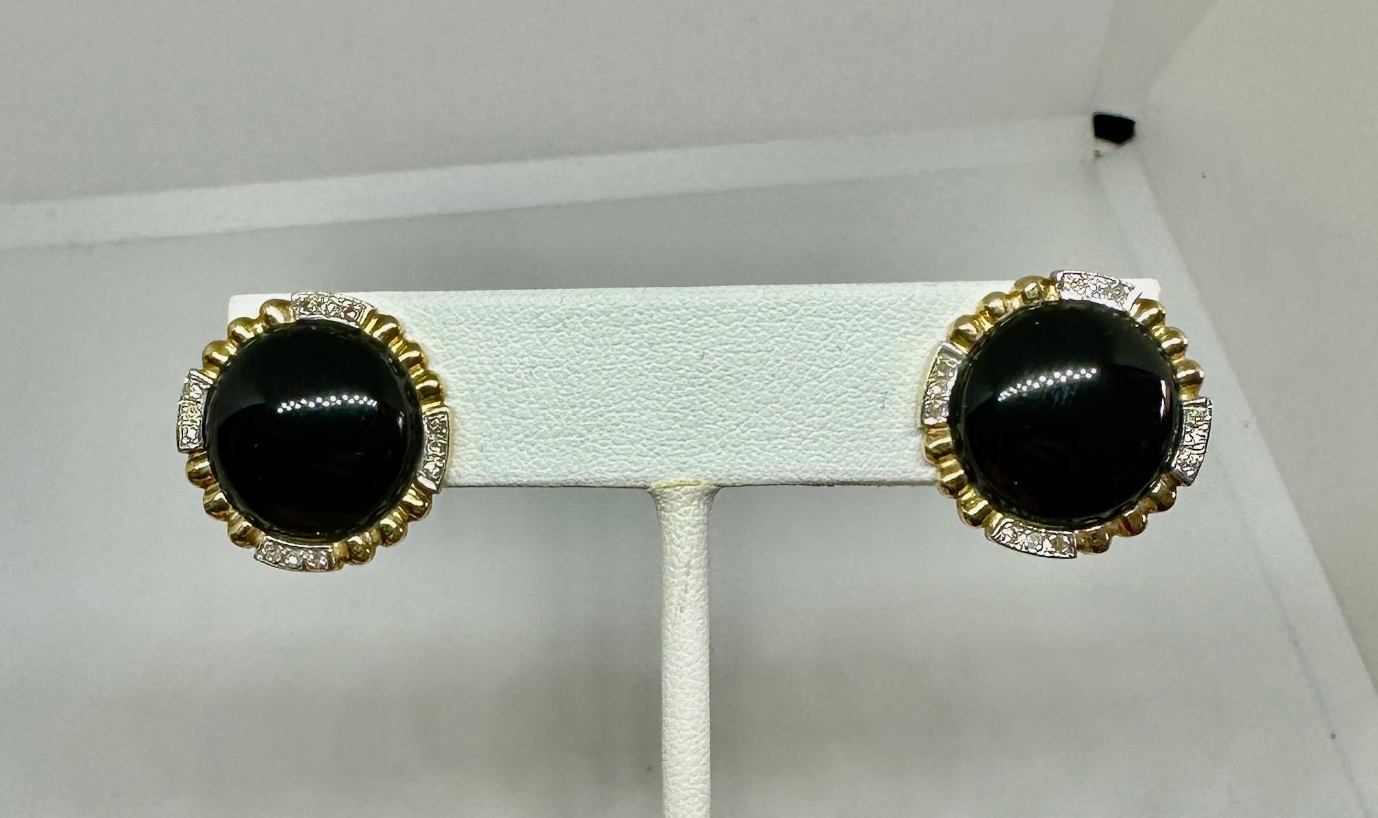 Diamond Black Onyx Earrings Classic 14 Karat White Gold Yellow Gold For Sale 1