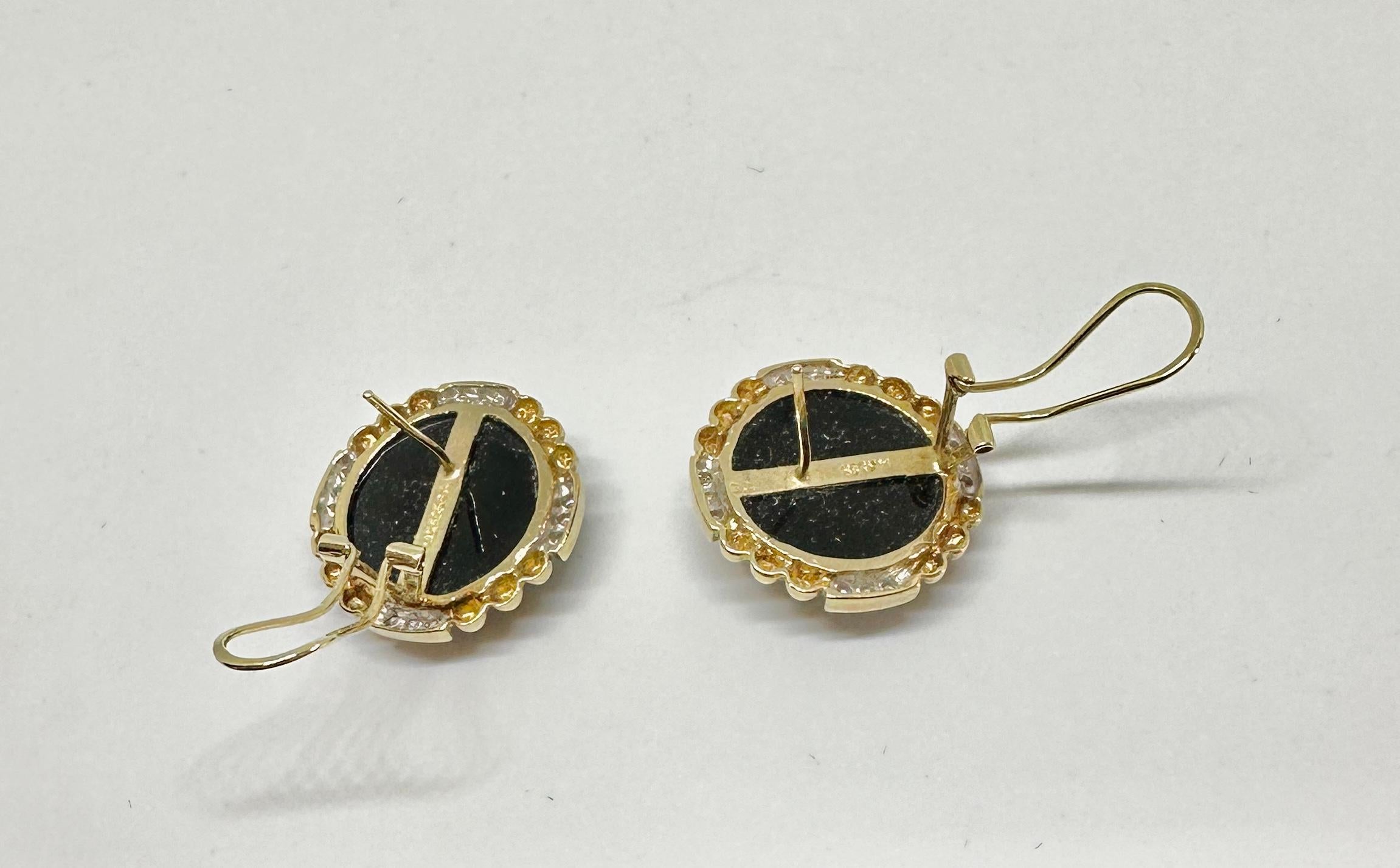 Diamond Black Onyx Earrings Classic 14 Karat White Gold Yellow Gold For Sale 3