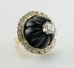 Diamond Black Onyx Fluted Ring 14K Gold 2.08 TDW