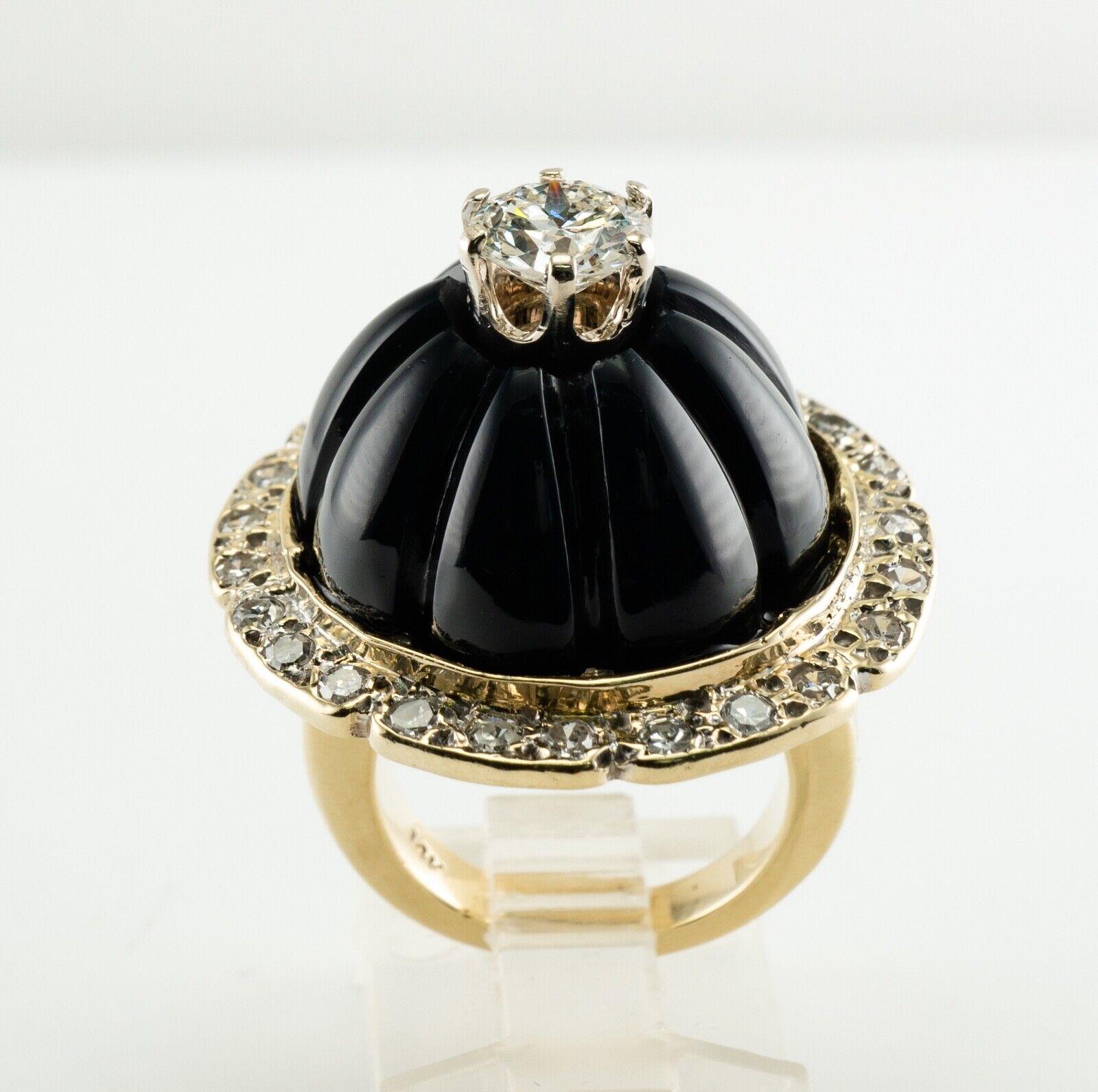 Women's Diamond Black Onyx Fluted Ring 14K Gold 2.08 TDW For Sale