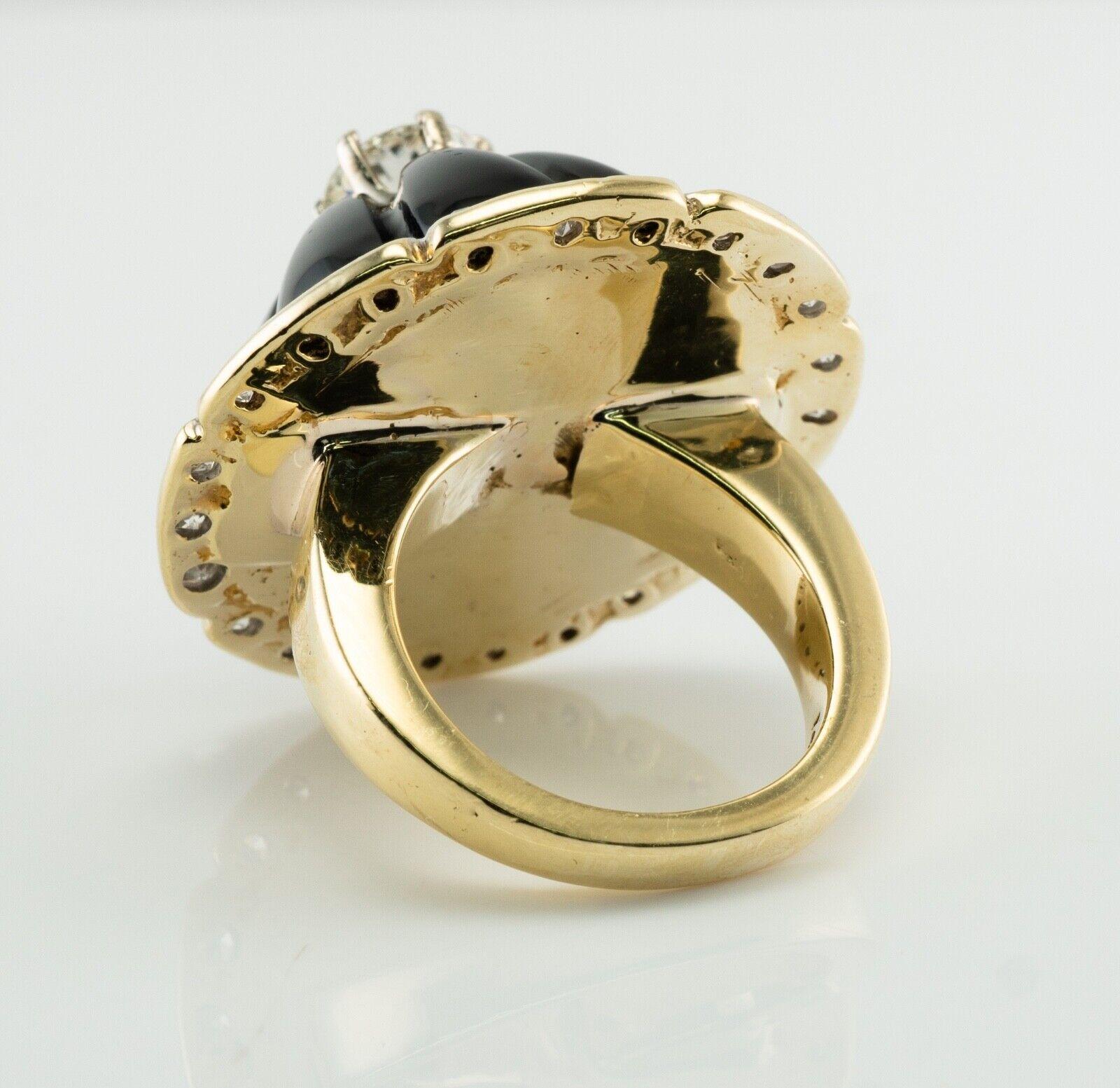 Diamond Black Onyx Fluted Ring 14K Gold 2.08 TDW For Sale 1