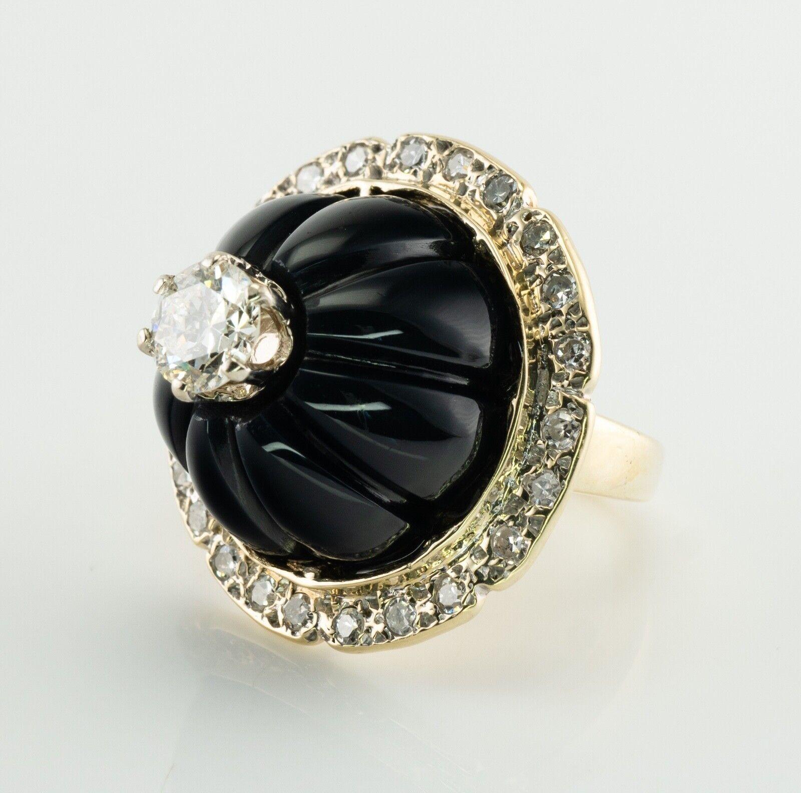 Diamond Black Onyx Fluted Ring 14K Gold 2.08 TDW For Sale 2