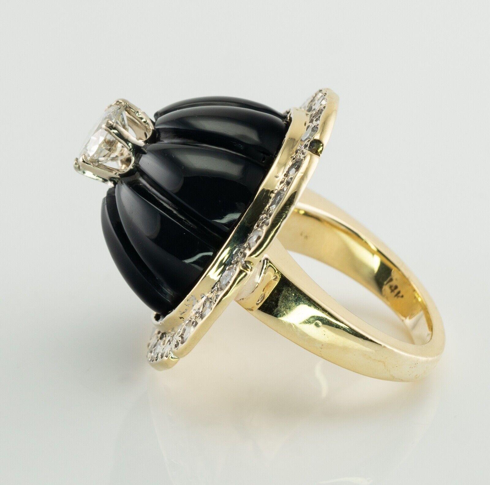 Diamond Black Onyx Fluted Ring 14K Gold 2.08 TDW For Sale 3