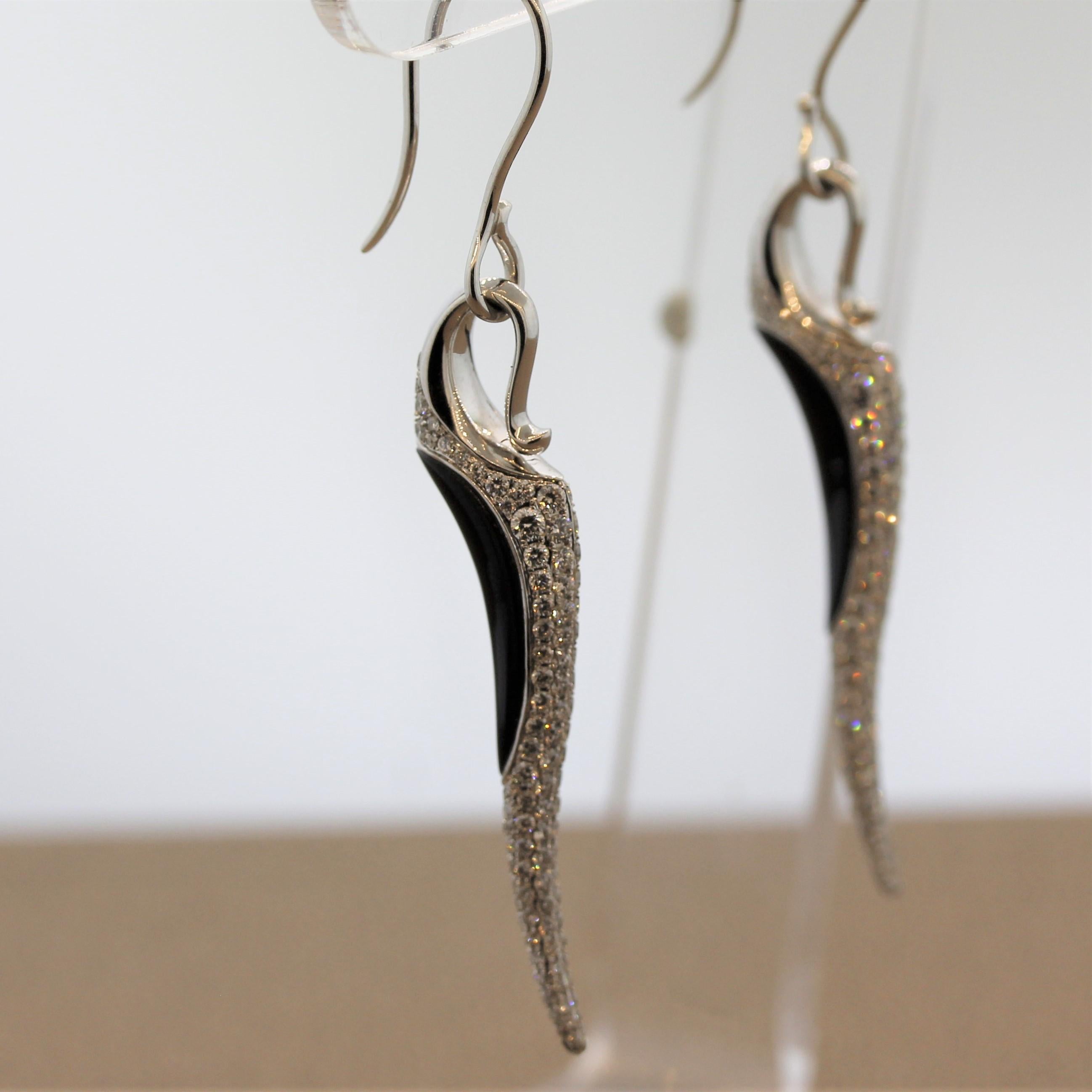 Women's Diamond Black-Onyx Gold Drop Earrings For Sale