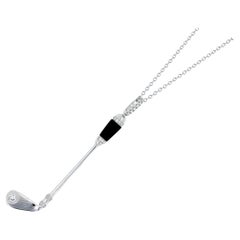 Diamond Black Onyx Golf Club Birdie Charm 18 Karat White Gold Necklace Pendant