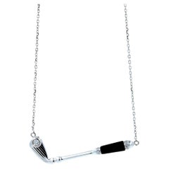 Halskette mit Anhänger, Diamant Schwarzer Onyx Golf Club Birdie Charm 18 Karat Weißgold