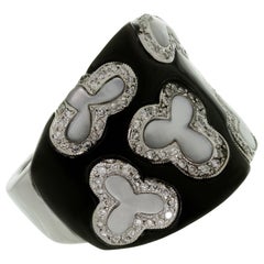 Diamond Black Onyx Mother of Pearl White Gold Ring