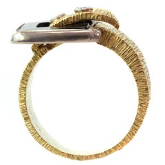 Diamond Black Onyx Textured Gold Unisex Belt-Buckle Ring
