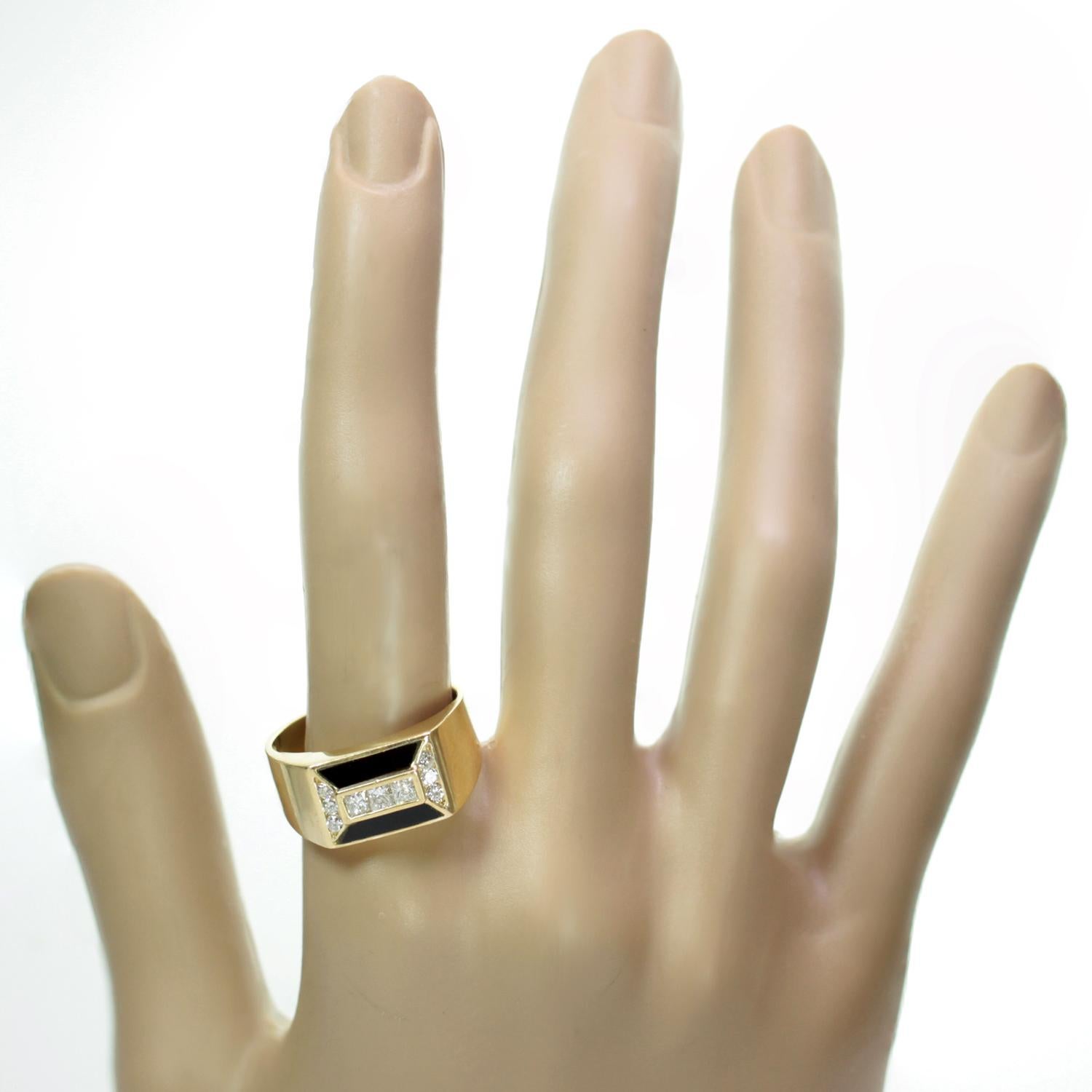 Men's Diamond Black Onyx Yellow Gold Geometric Ring