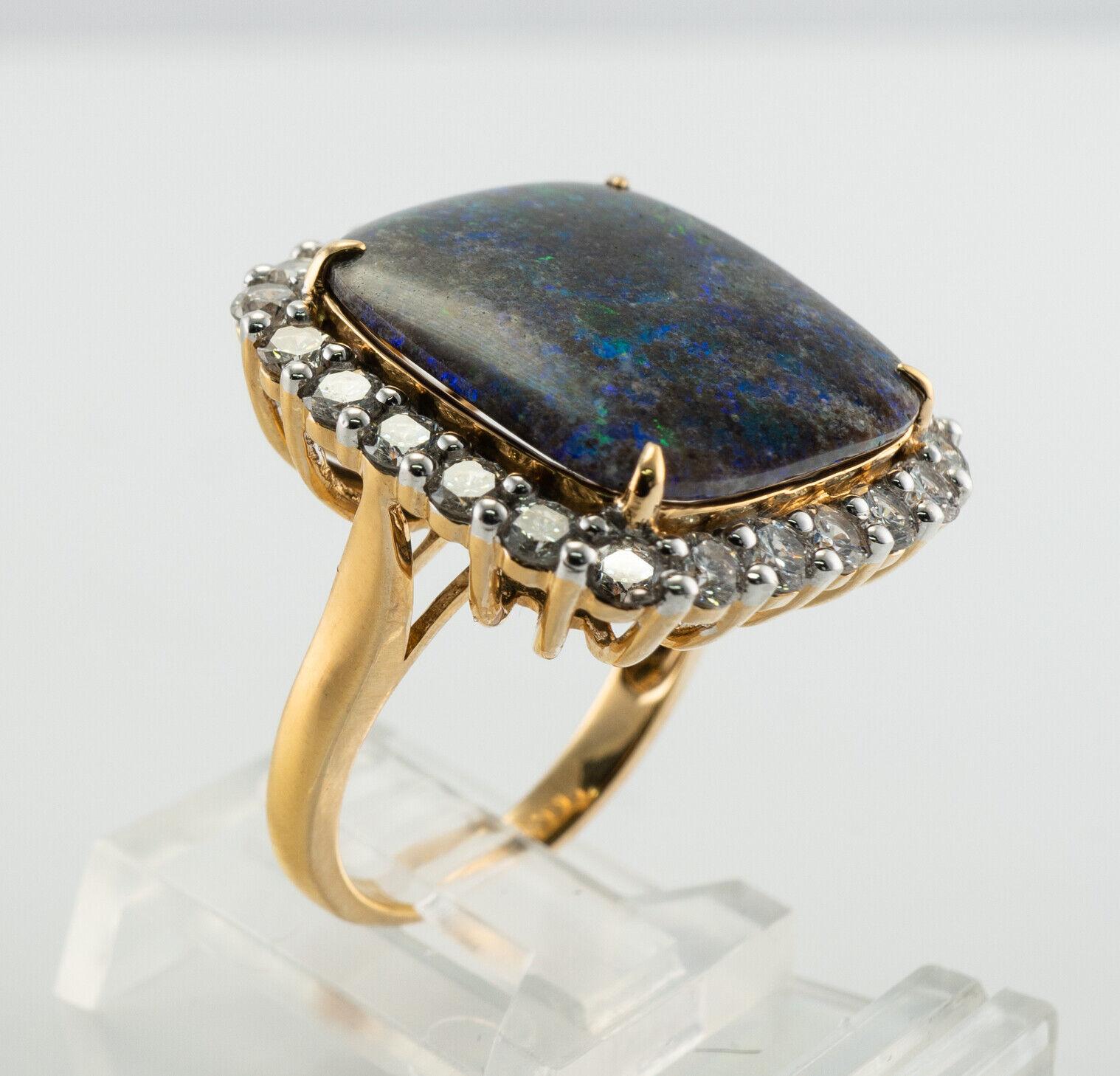 Diamond Black Opal Ring 14K Gold Cocktail Vintage For Sale 8