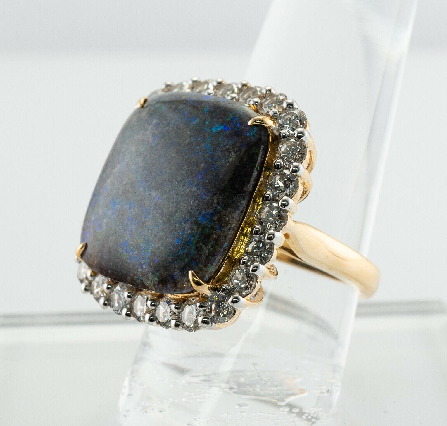 Diamond Black Opal Ring 14K Gold Cocktail Vintage In Good Condition For Sale In East Brunswick, NJ