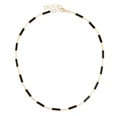 Collar de eslabones de oro amarillo de 14K con diamante de 0,25 ct y perla negra